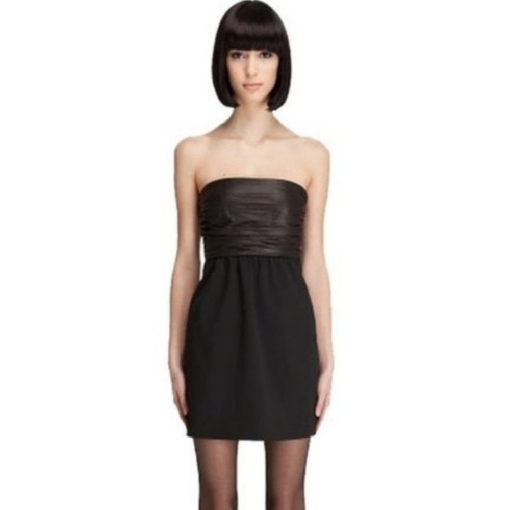 THEORY Amandie Chateau Black Leather Strapless Dress Size 4